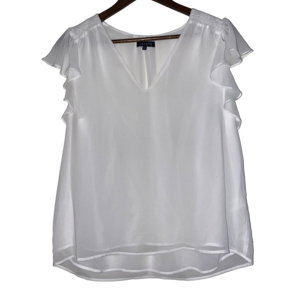 1.State Dakota Short Flutter Sleeve V-Neck Semi Sheer Women Blouse Size Large - Picture 1 of 6